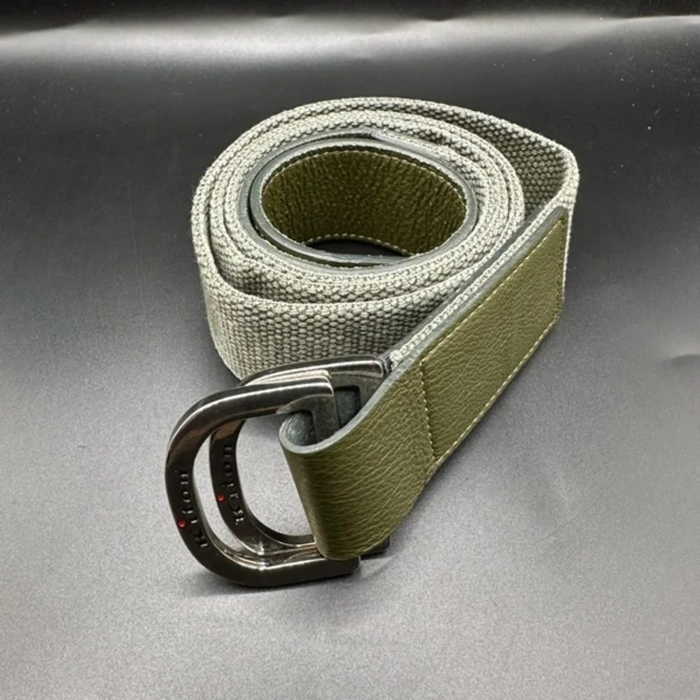 Kiton D-Ring Canvas and Leather Belt Fatigue US35